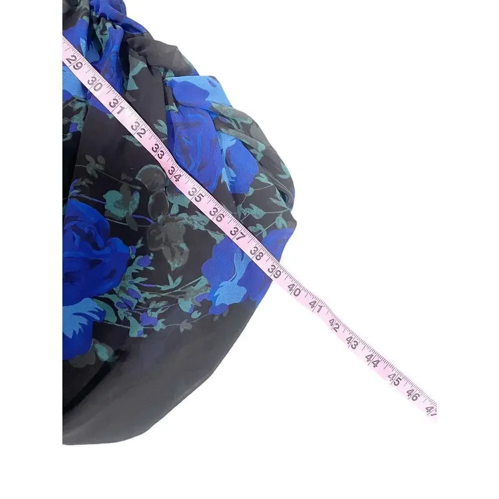 Lulu’s Blithesome Dark Blue Black Floral Ruched Midi Dress Cocktail Womens Small